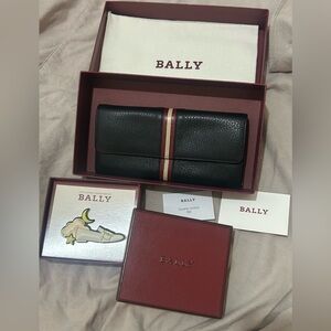 Bally Bundle including Iconic Black Leather long Wallet, 2 original boxes NWOT